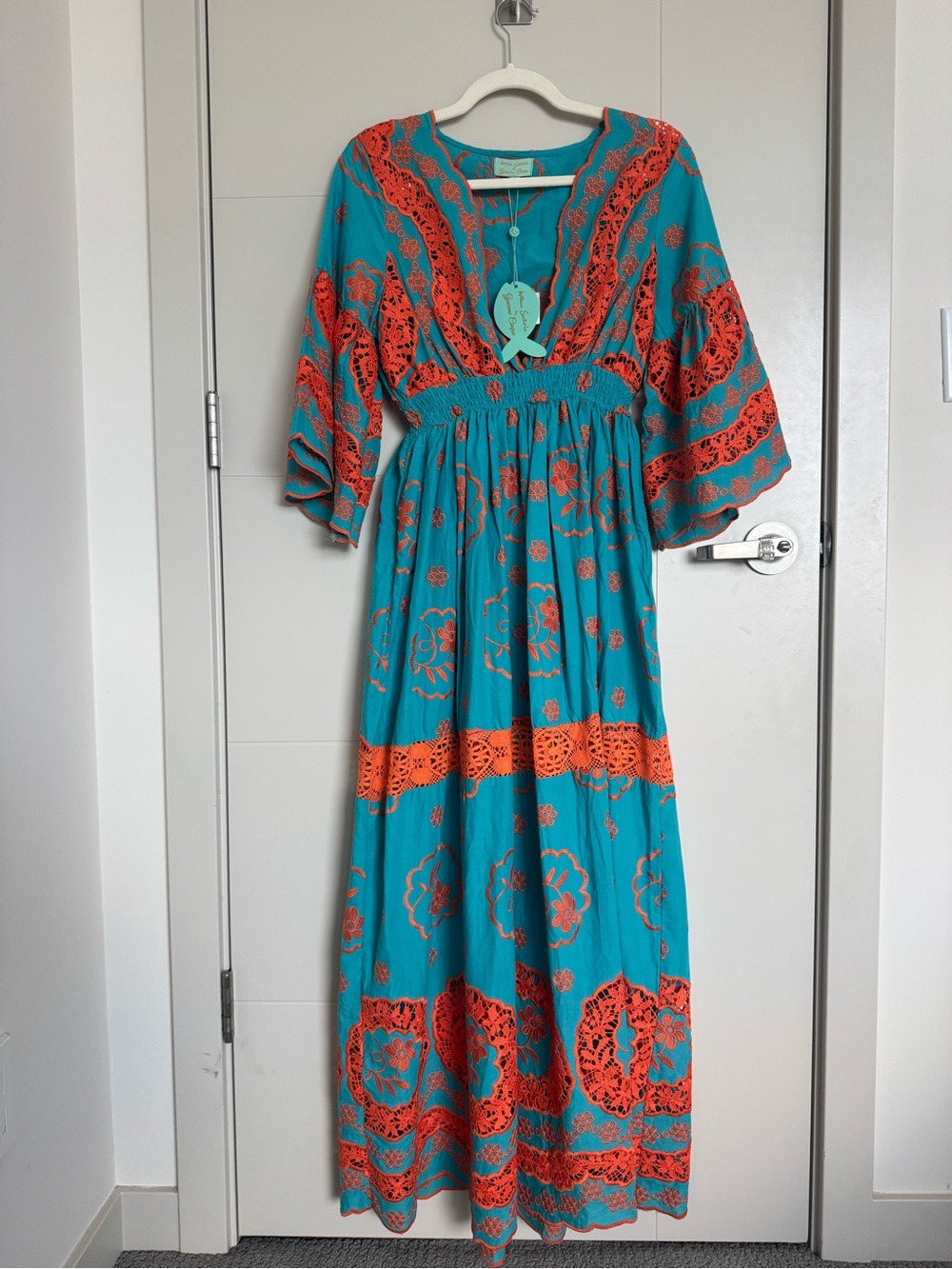 Antica Sartoria: Turquoise and Orange Floral Maxi Dress - Boho Vibe